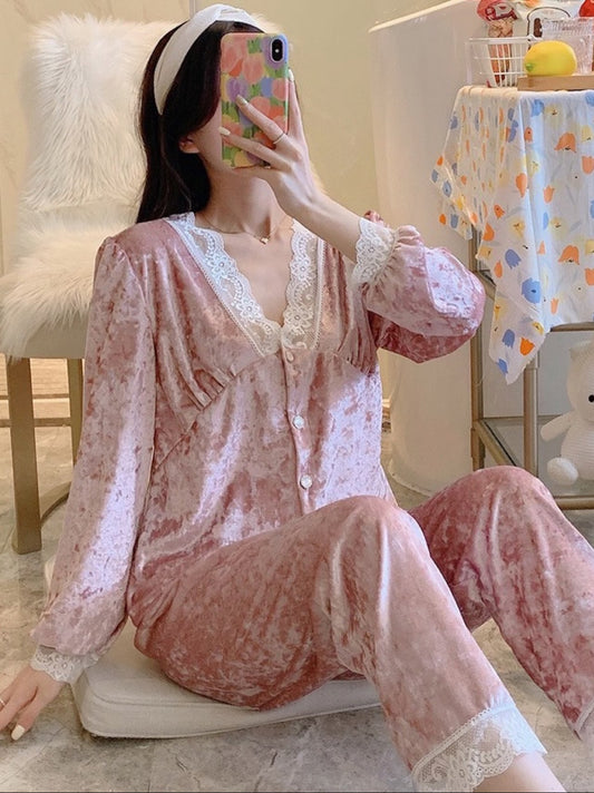 velvet Luxe Lace Pajama Set
