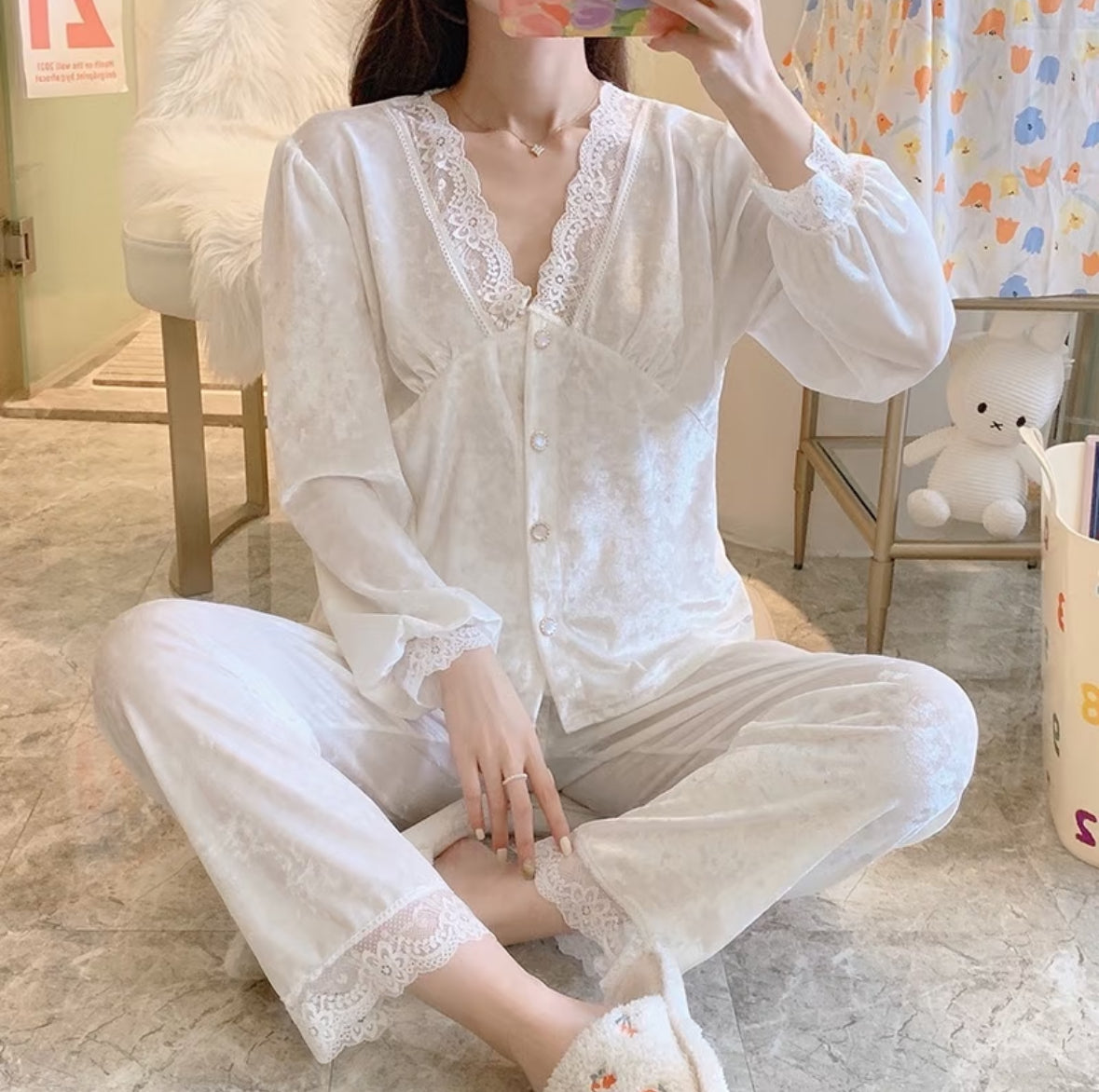 velvet Luxe Lace Pajama Set